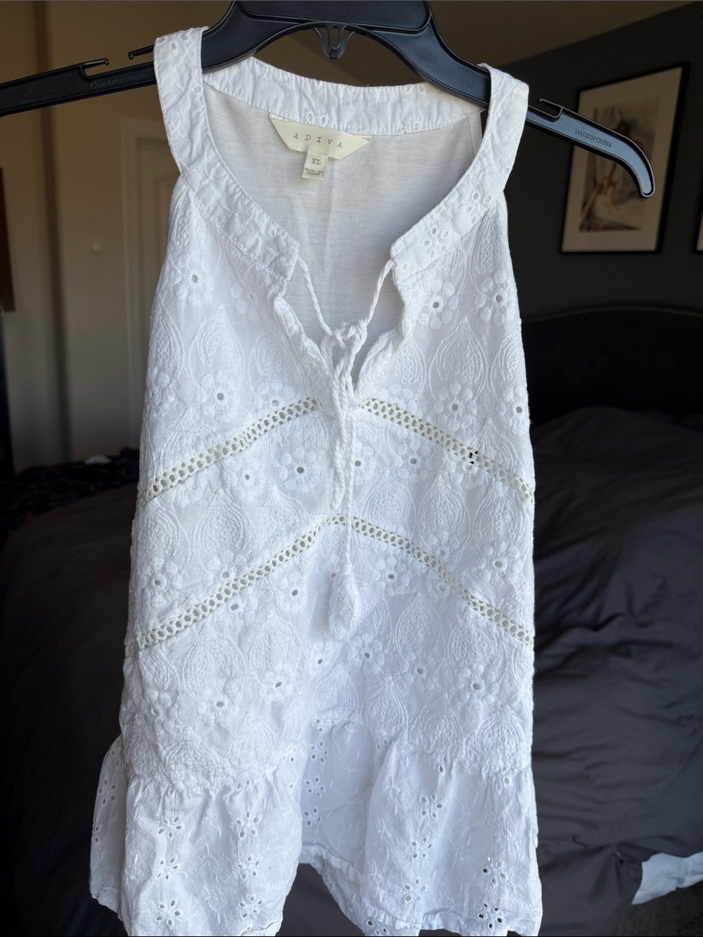 Adiva White Eyelet Halter Camisole with Tassel Tie